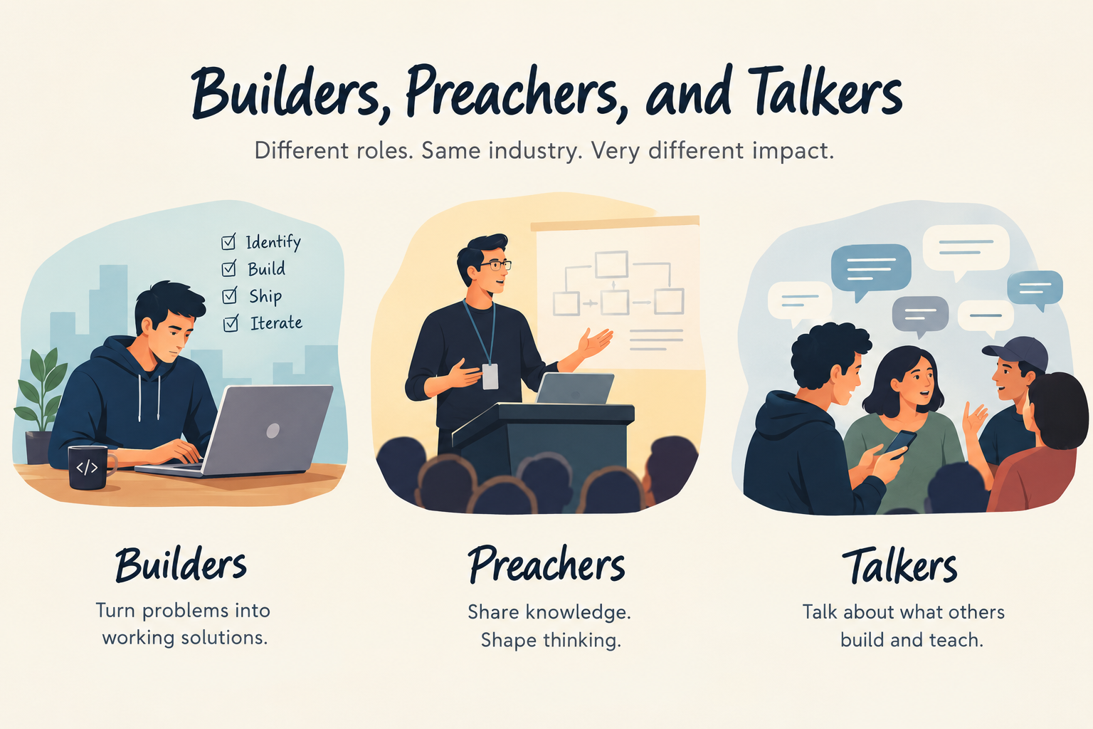 Builders, Preachers, and Talkers